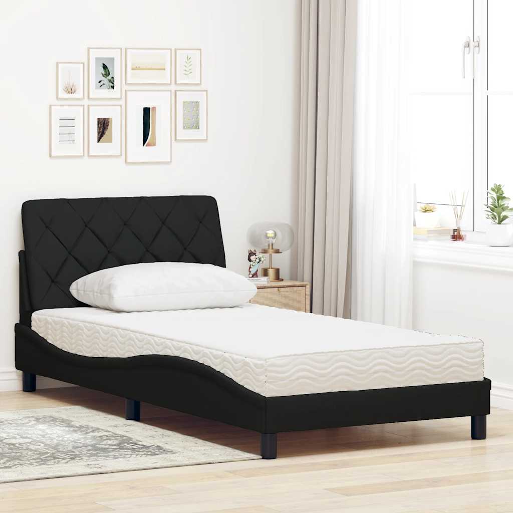 Bed with mattress black 100x200 cm fabric