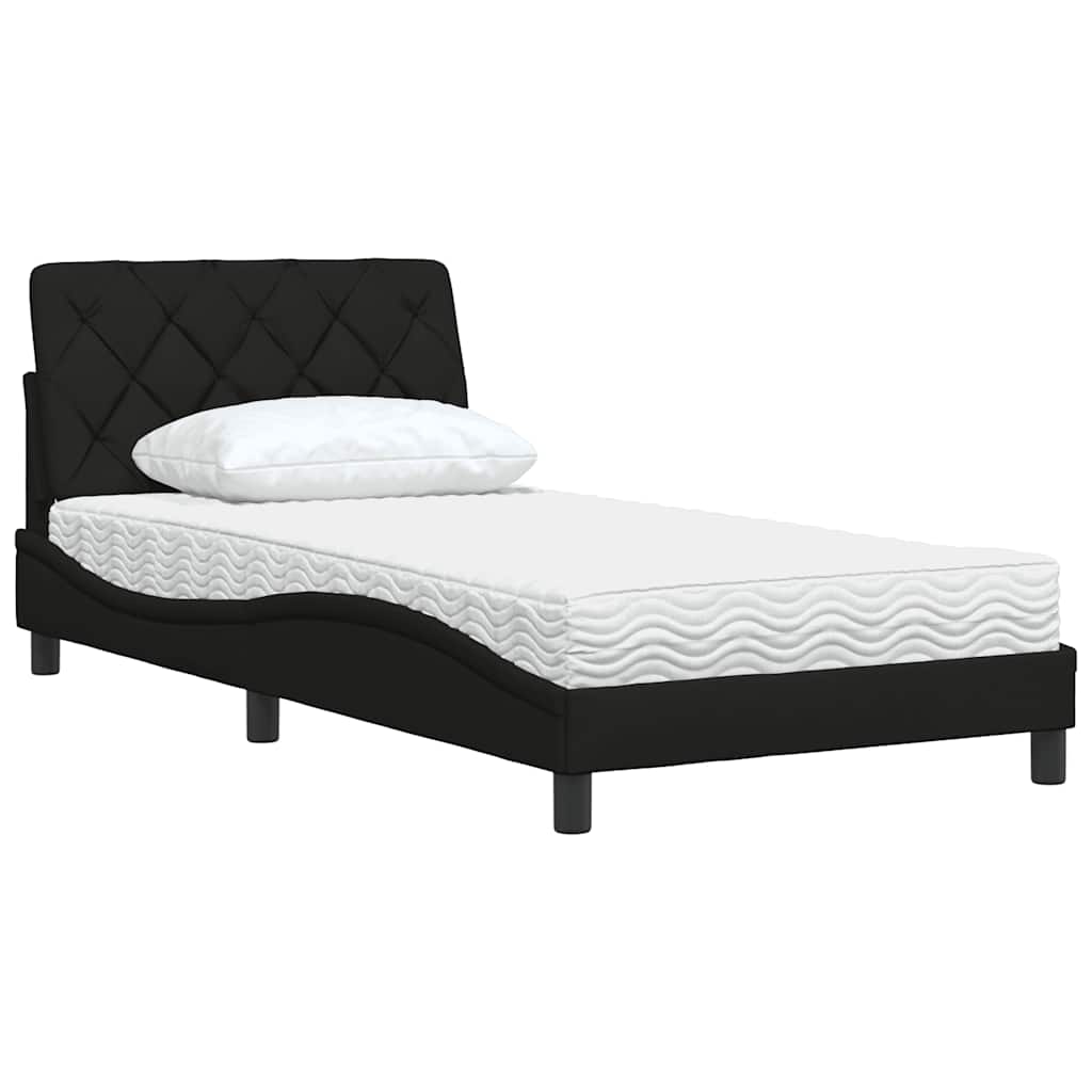 Bed with mattress black 100x200 cm fabric