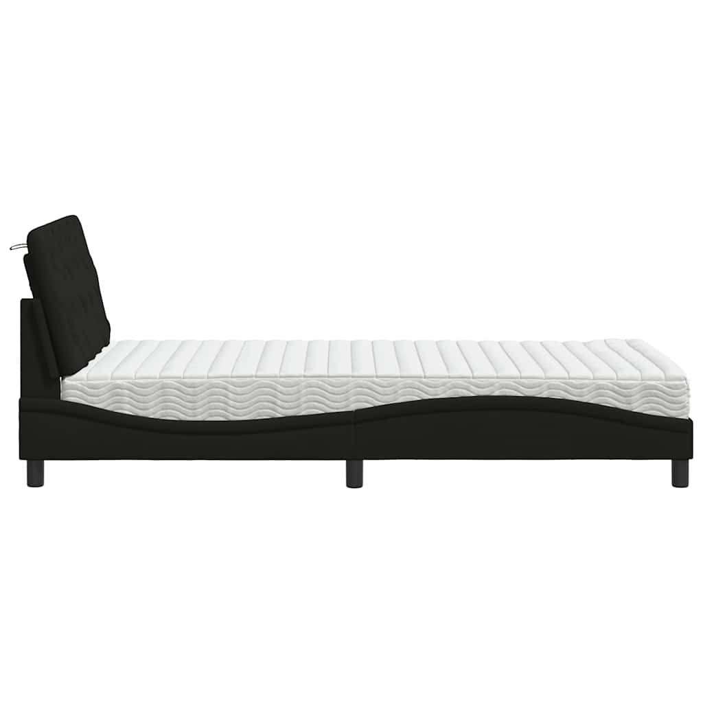 Bed with mattress black 100x200 cm fabric