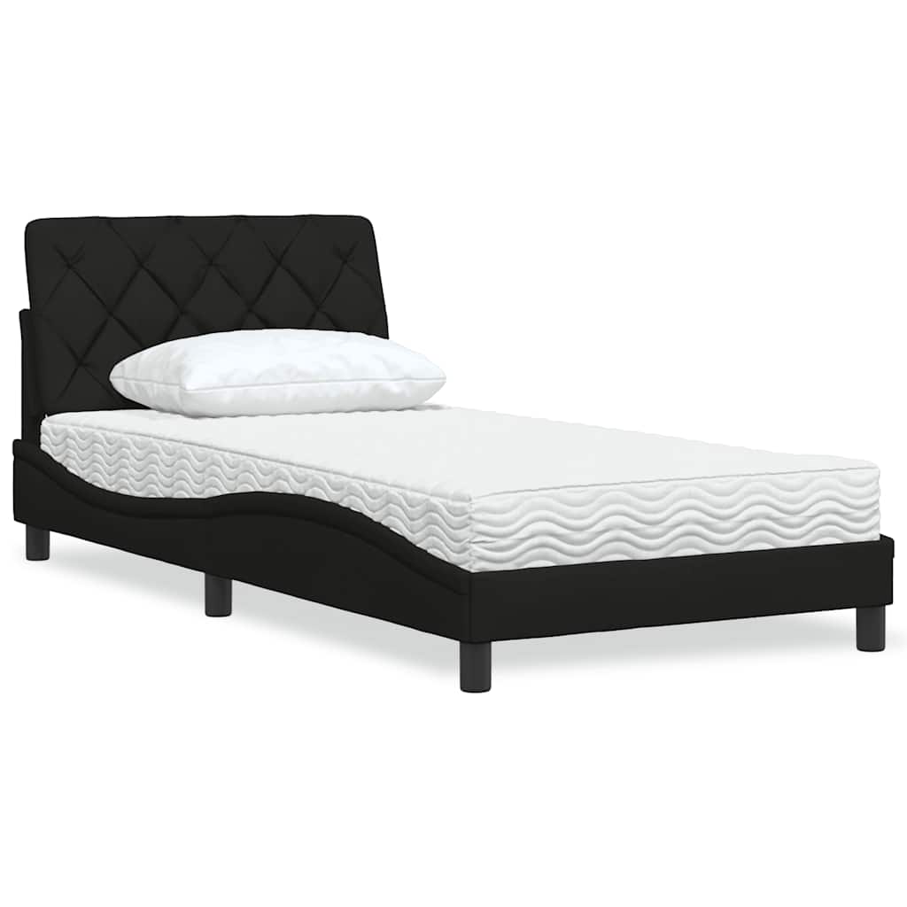 Bed with mattress black 100x200 cm fabric