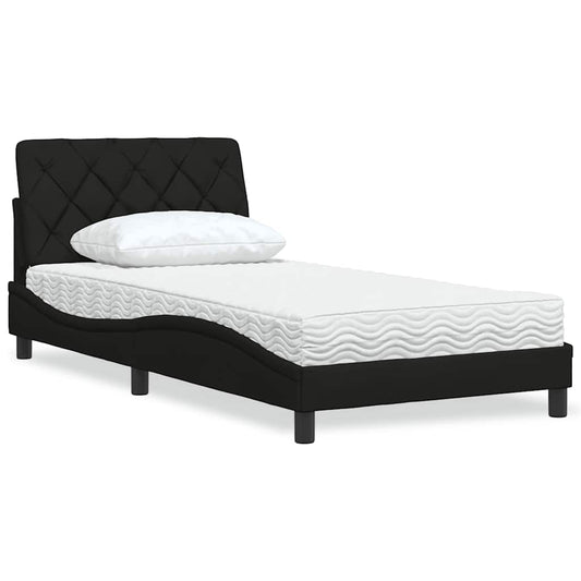 Bed with mattress black 100x200 cm fabric