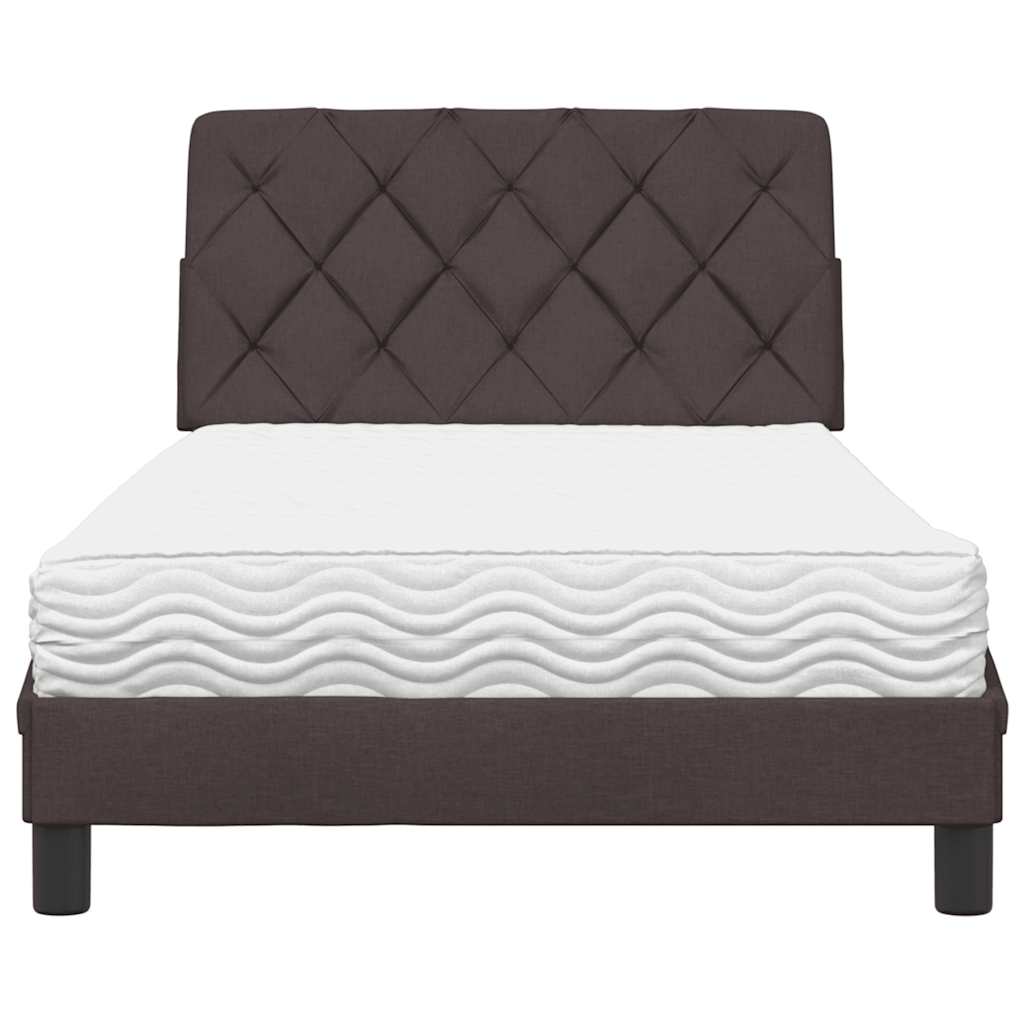 Bed with mattress dark brown 100x200 cm fabric