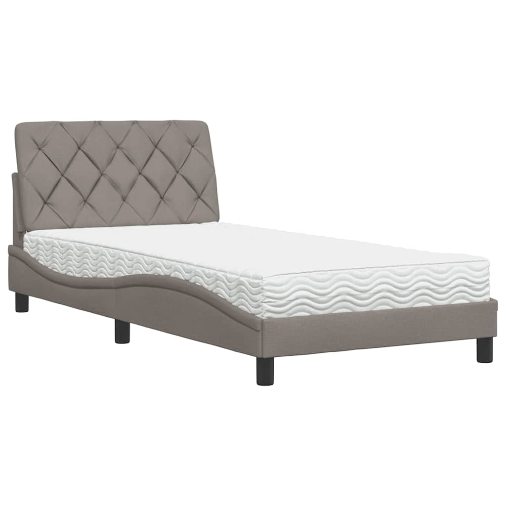 Bed with mattress taupe 100x200 cm fabric