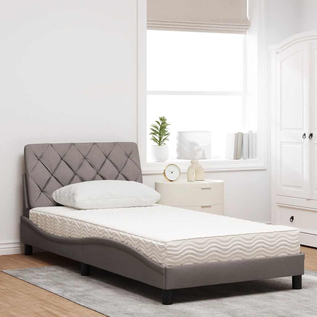 Bed with mattress taupe 100x200 cm fabric