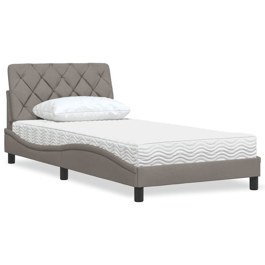 Bed with mattress taupe 100x200 cm fabric