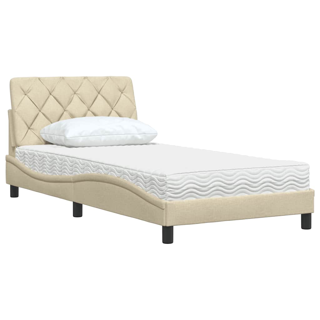 Bed with mattress cream 100x200 cm fabric