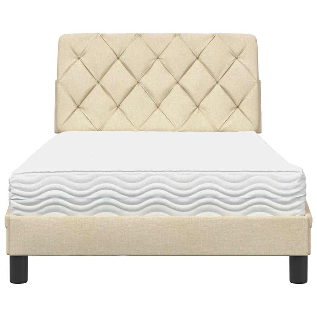 Bed with mattress cream 100x200 cm fabric