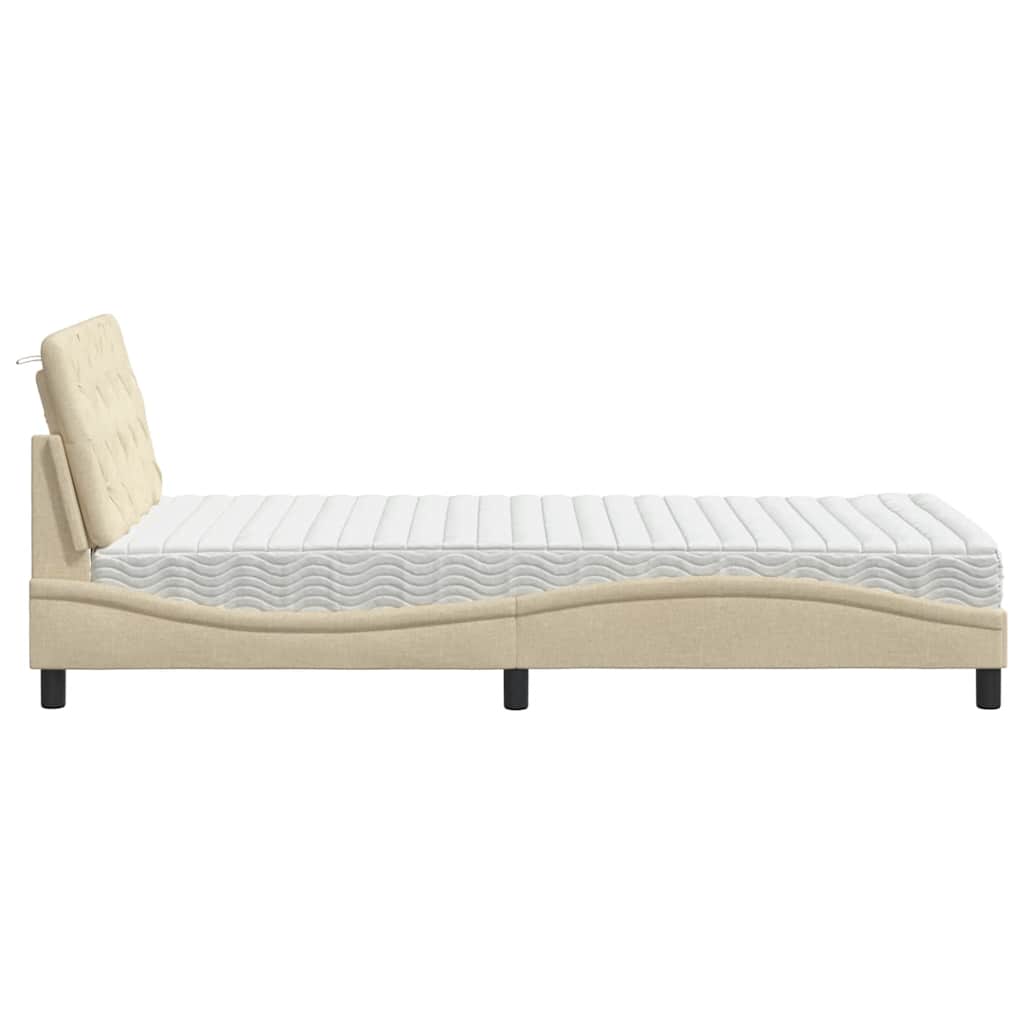 Bed with mattress cream 100x200 cm fabric