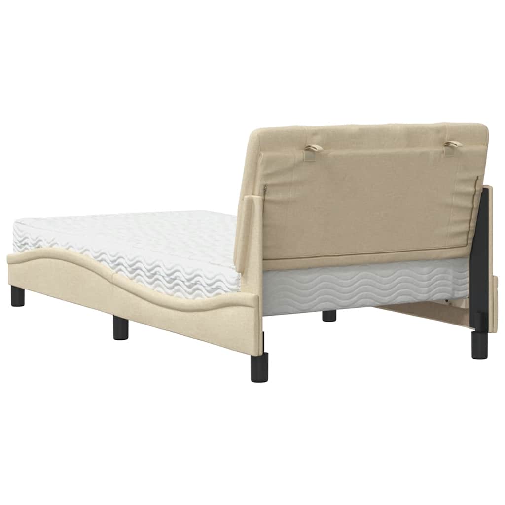 Bed with mattress cream 100x200 cm fabric