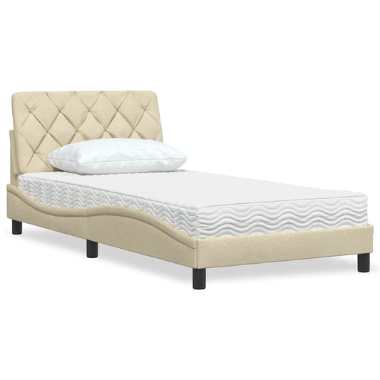 Bed with mattress cream 100x200 cm fabric