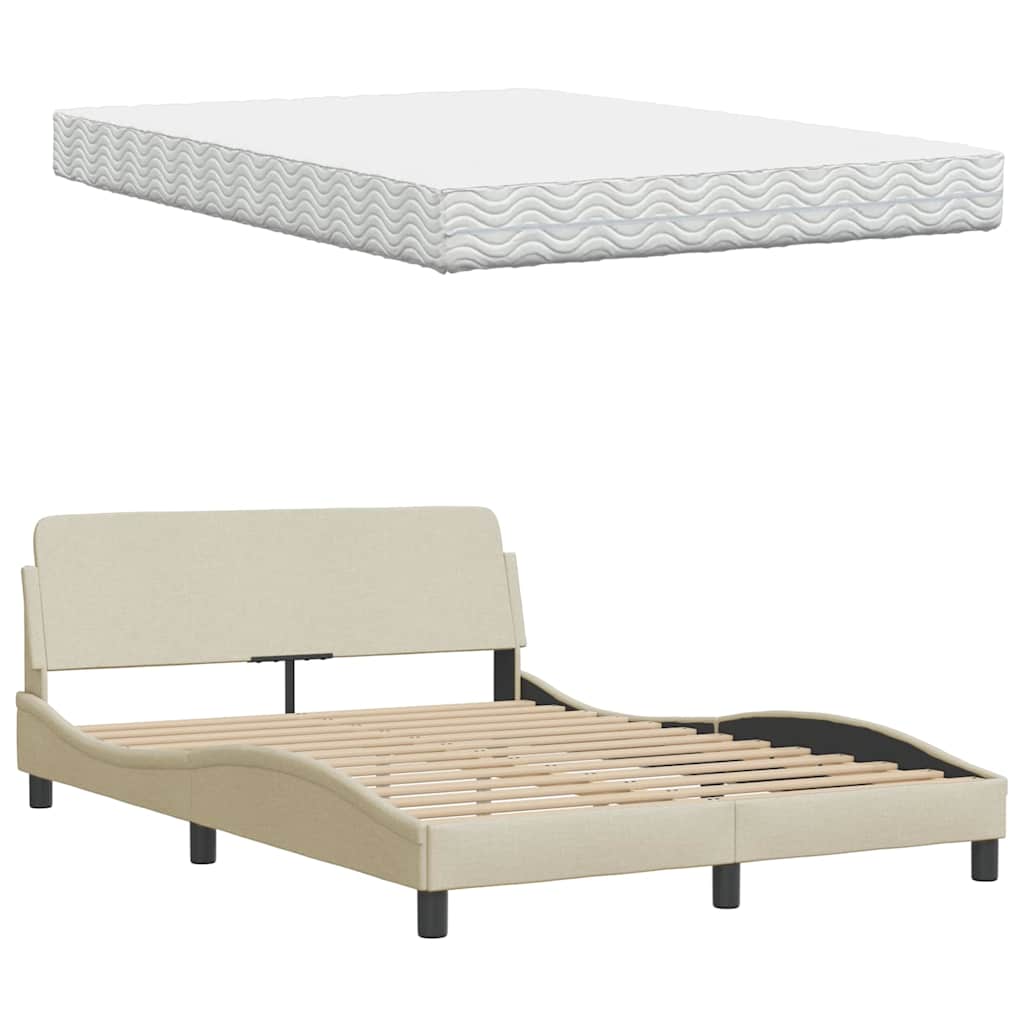 Bett mit Matratze Creme 120x200 cm Stoff