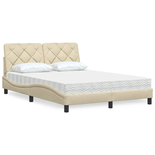 Bett mit Matratze Creme 120x200 cm Stoff