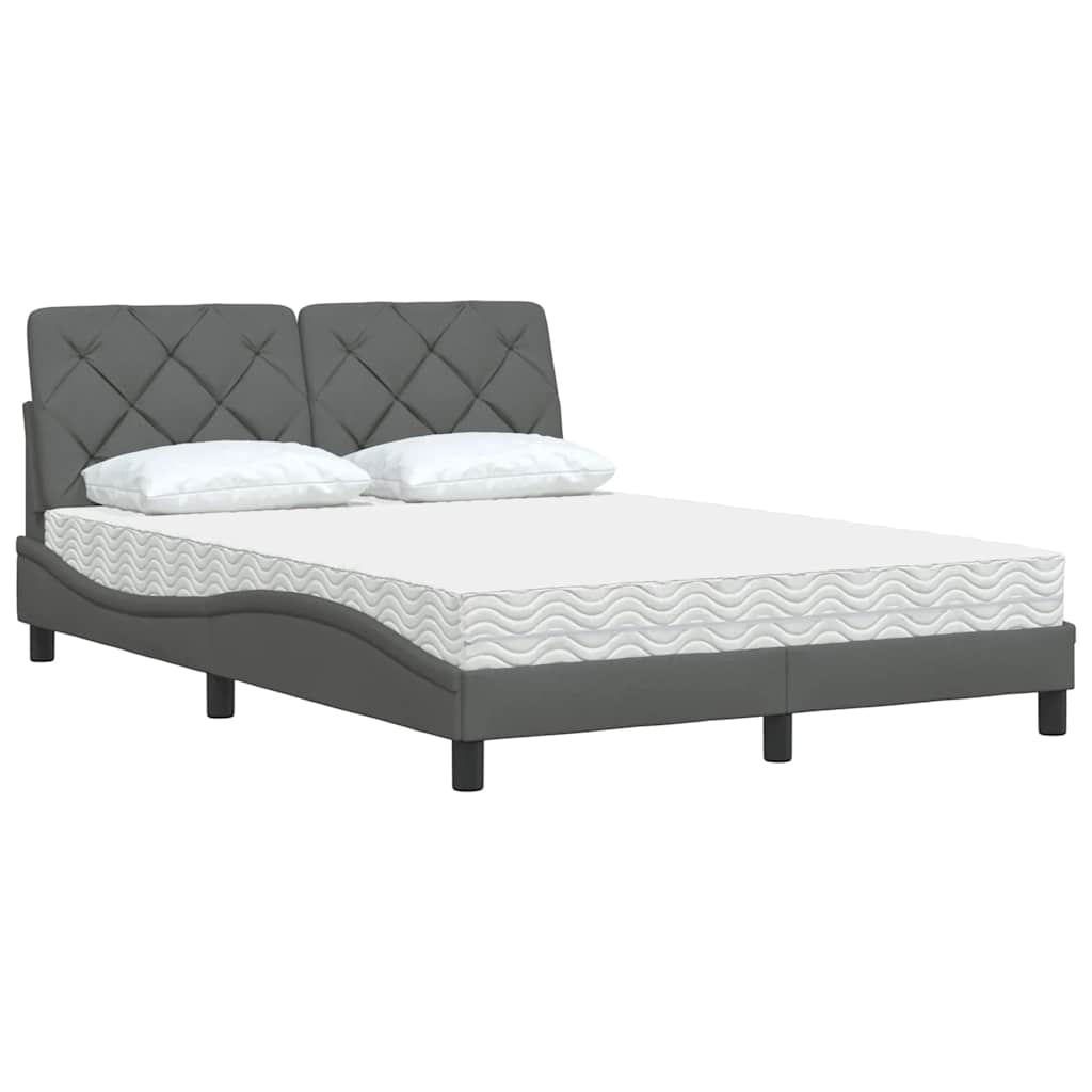 Bett mit Matratze Dunkelgrau 140x190 cm Stoff