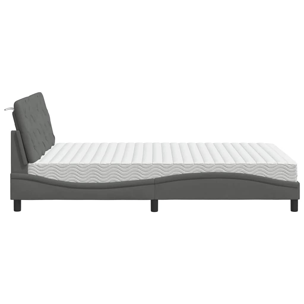 Bett mit Matratze Dunkelgrau 140x190 cm Stoff