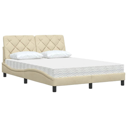 Bett mit Matratze Creme 140x190 cm Stoff