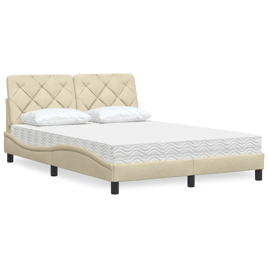 Bett mit Matratze Creme 140x190 cm Stoff