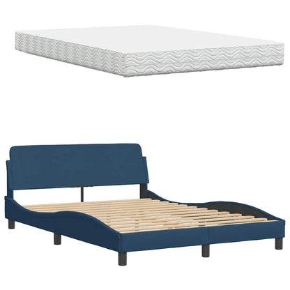 Bett mit Matratze Blau 140x190 cm Stoff
