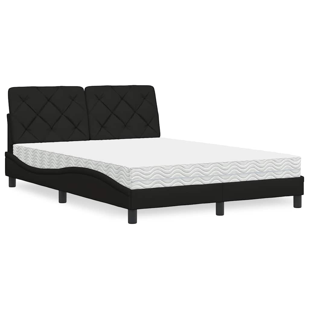 Bett mit Matratze Schwarz 140x200 cm Stoff