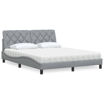 Bett mit Matratze Hellgrau 160x200 cm Stoff