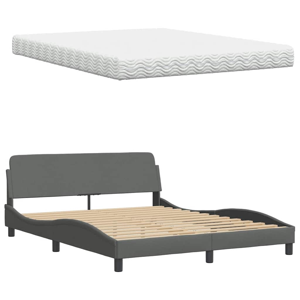 Bett mit Matratze Dunkelgrau 160x200 cm Stoff