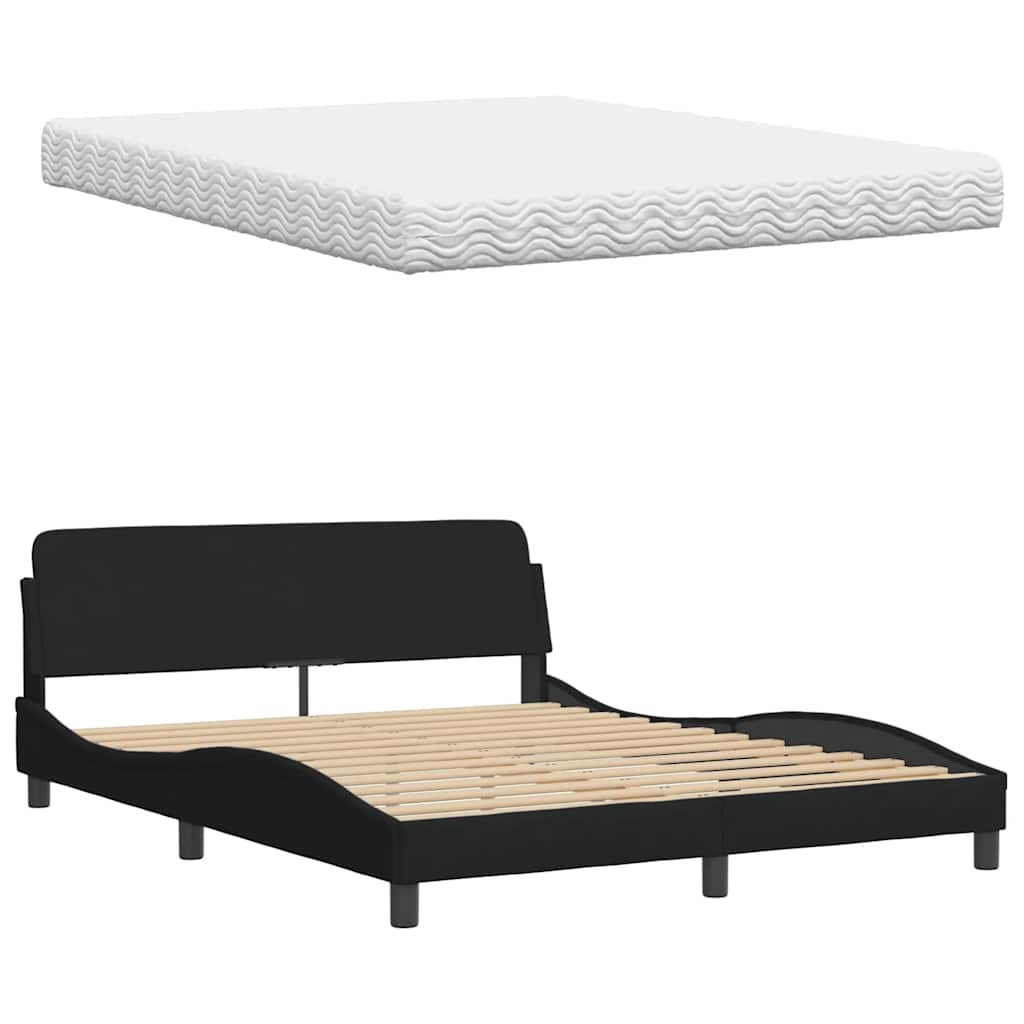 Bett mit Matratze Schwarz 160x200 cm Stoff