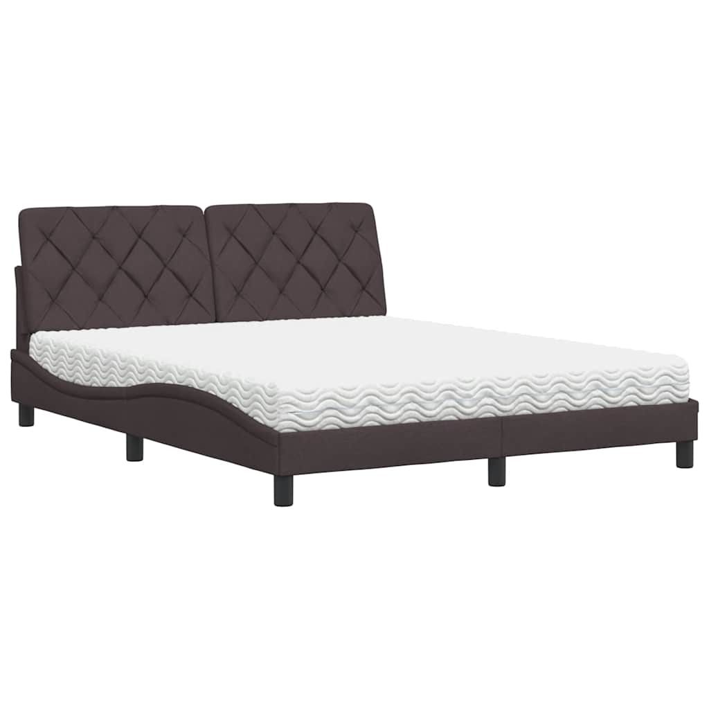 Bed with mattress dark brown 160x200 cm fabric