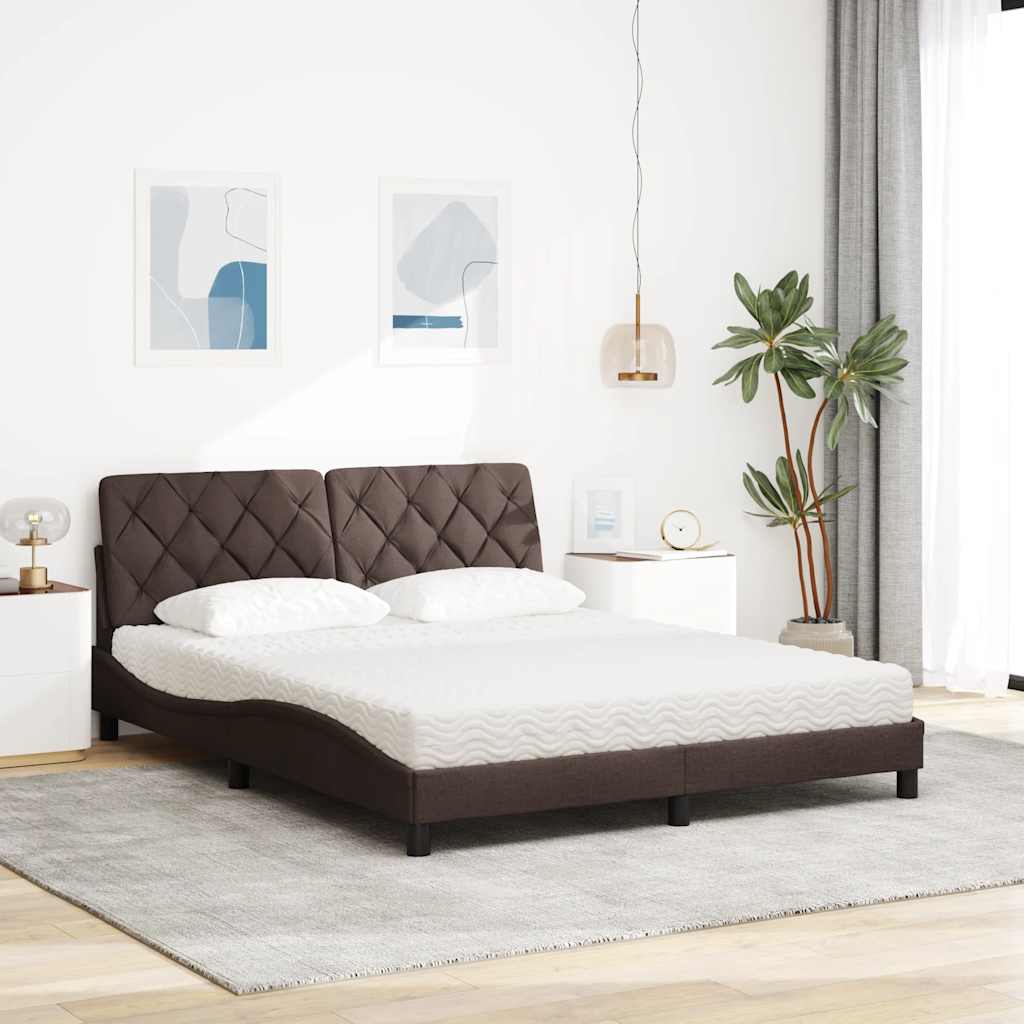 Bed with mattress dark brown 160x200 cm fabric