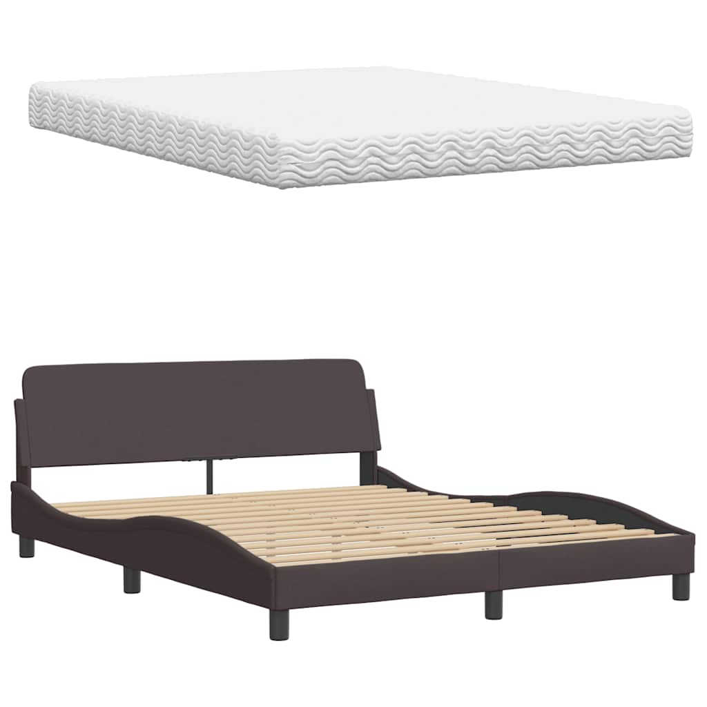 Bed with mattress dark brown 160x200 cm fabric