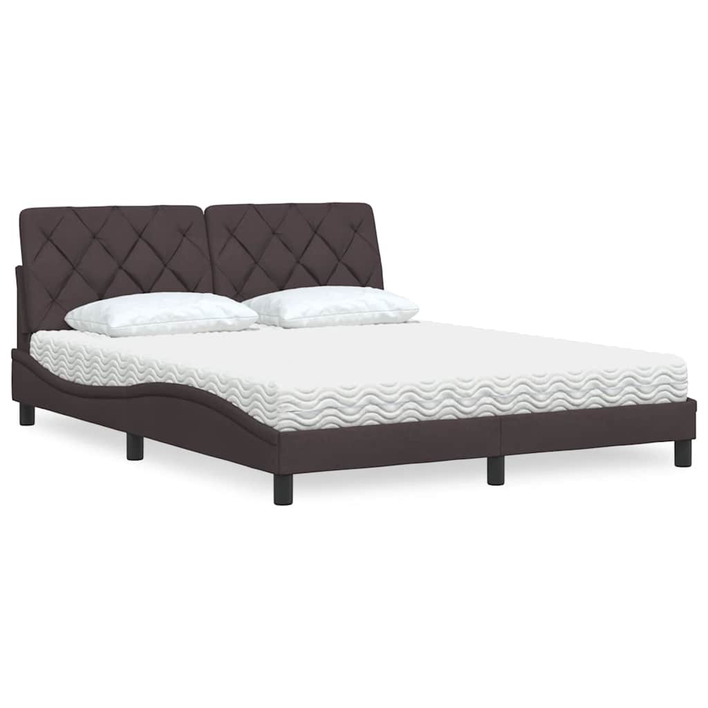Bed with mattress dark brown 160x200 cm fabric