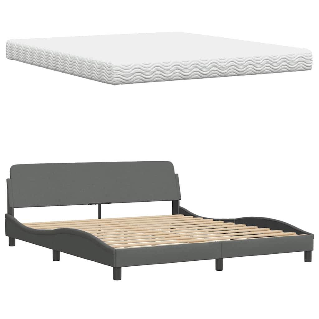 Bett mit Matratze Dunkelgrau 180x200 cm Stoff