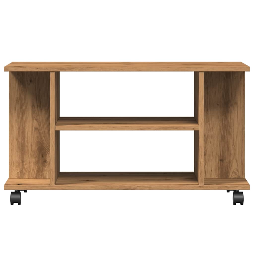 TV shelf with castors Artisan oak 80x40x45 cm wood-based material