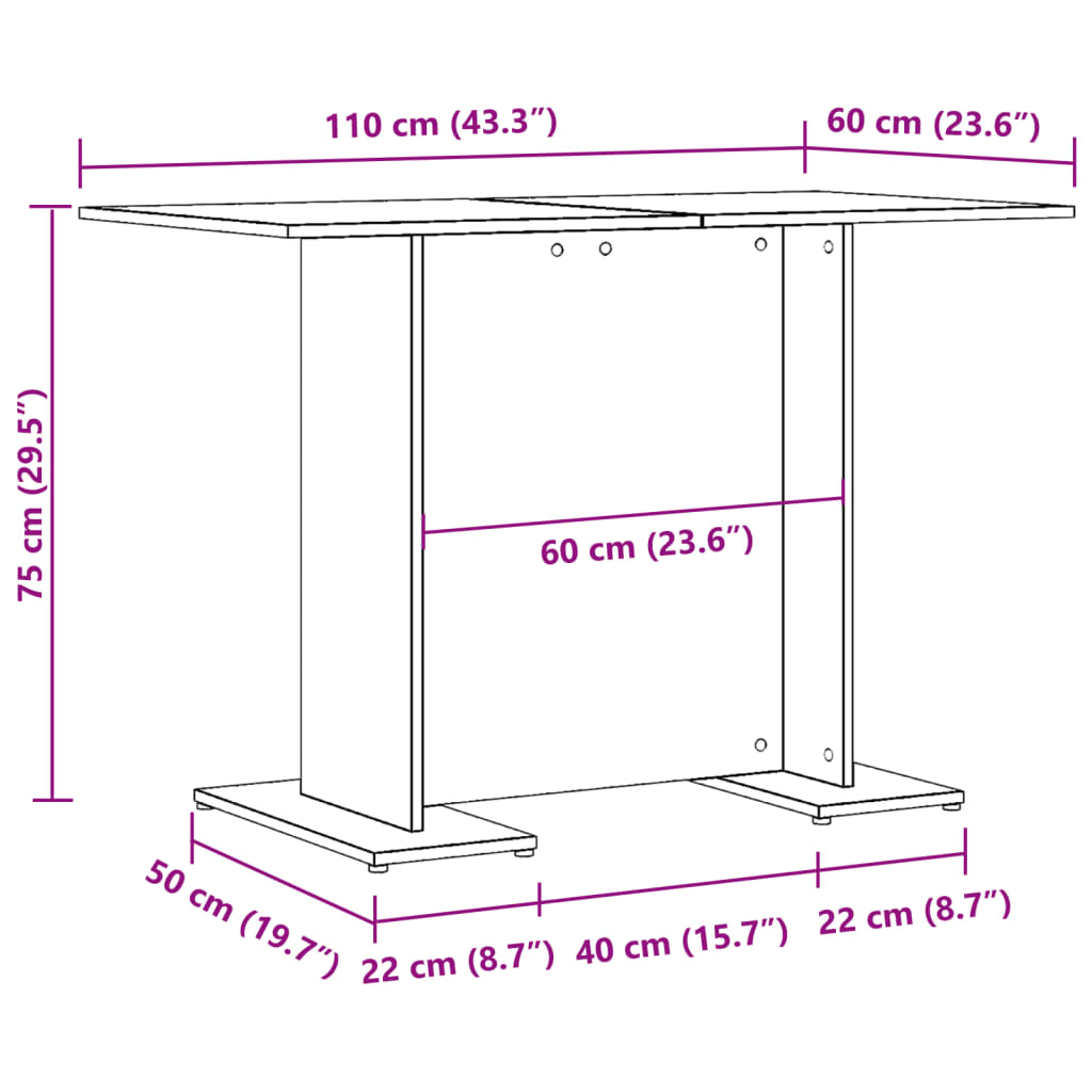 Table à manger aspect bois de récupération 110x60x75 cm en bois