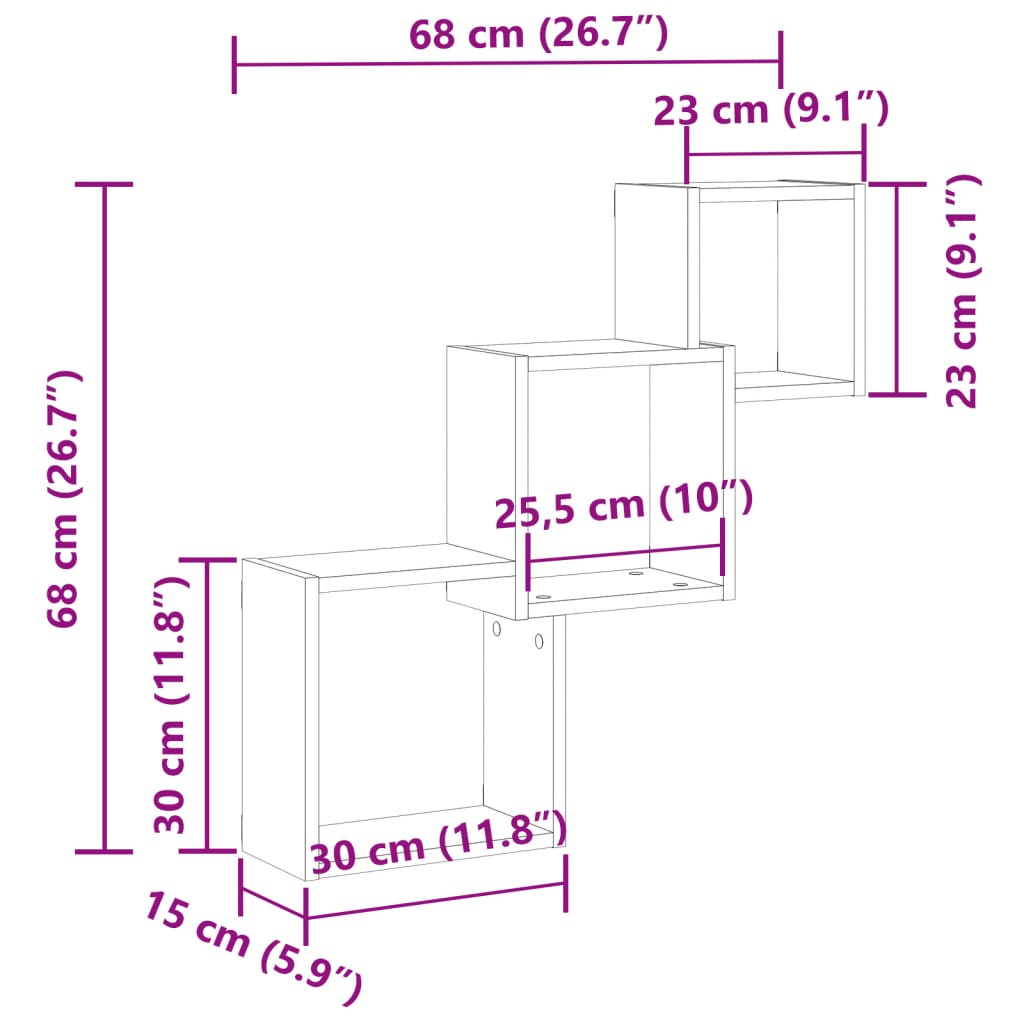 Étagères cubiques aspect bois de récupération 68x15x68 cm en matériau bois