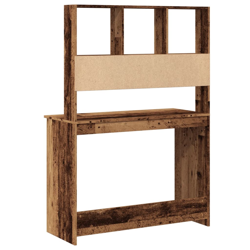 Bureau avec étagère aspect bois de récupération 102x45x148cm en bois