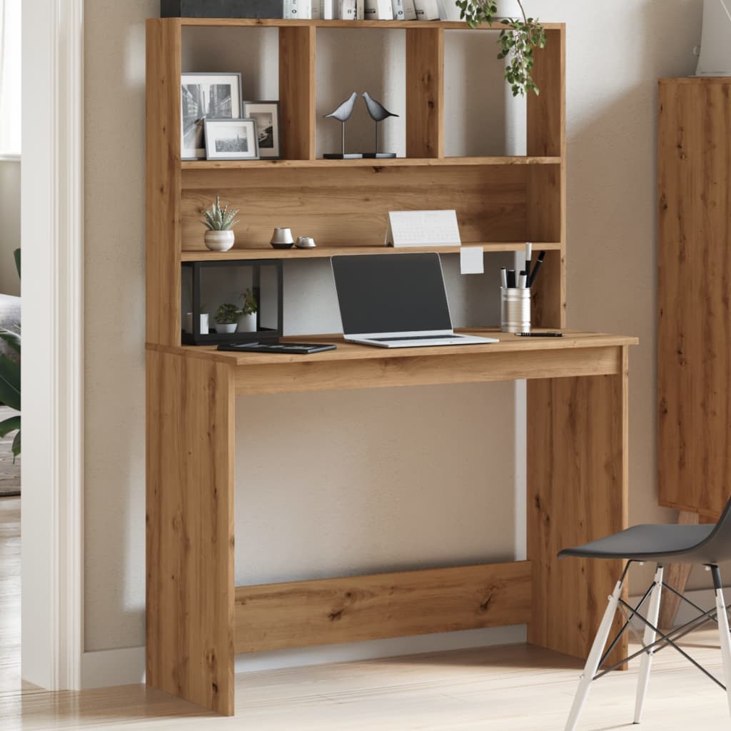 Bureau avec étagère chêne artisanal 102x45x148cm matériau bois