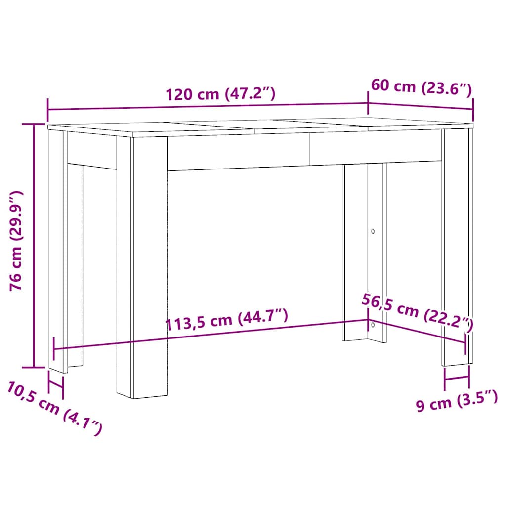 Table à manger aspect bois de récupération 120x60x76 cm en bois