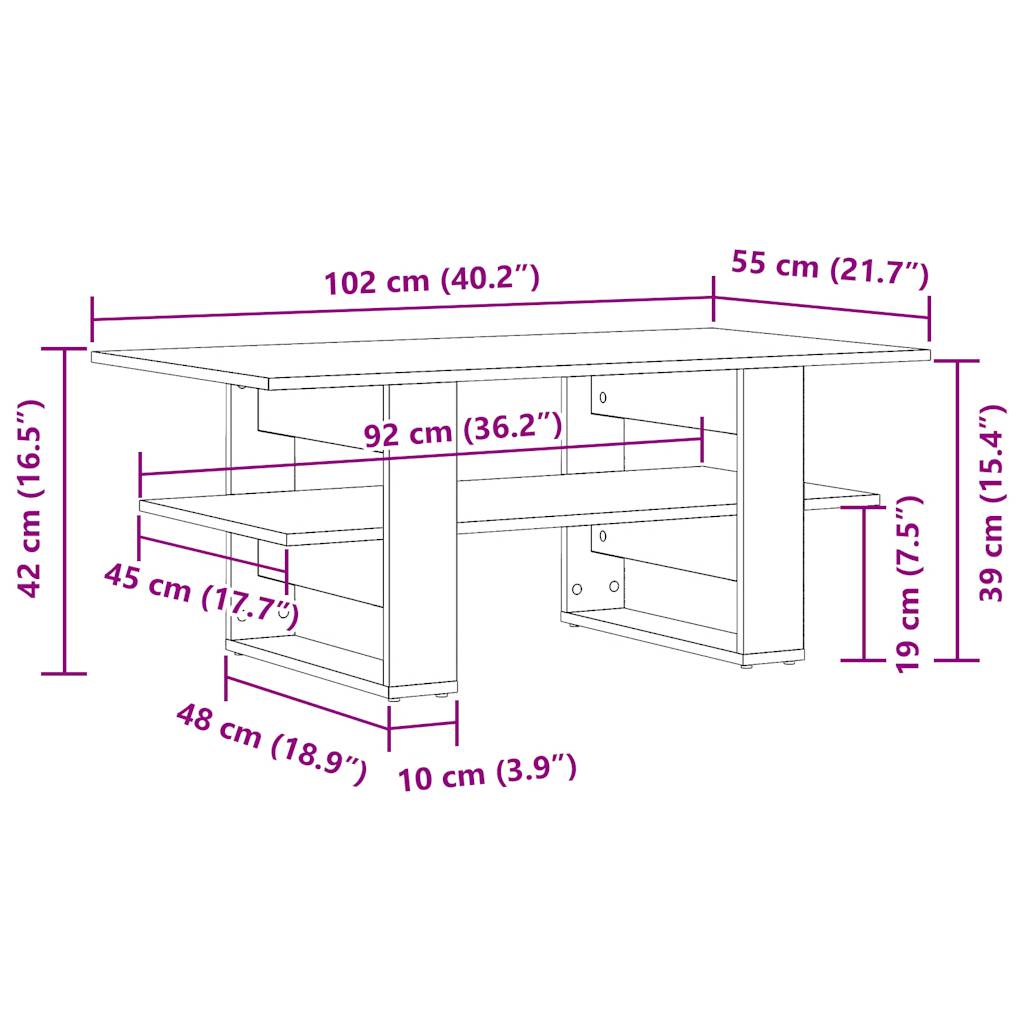 Couchtisch Altholz-Optik 102x55x42 cm Holzwerkstoff