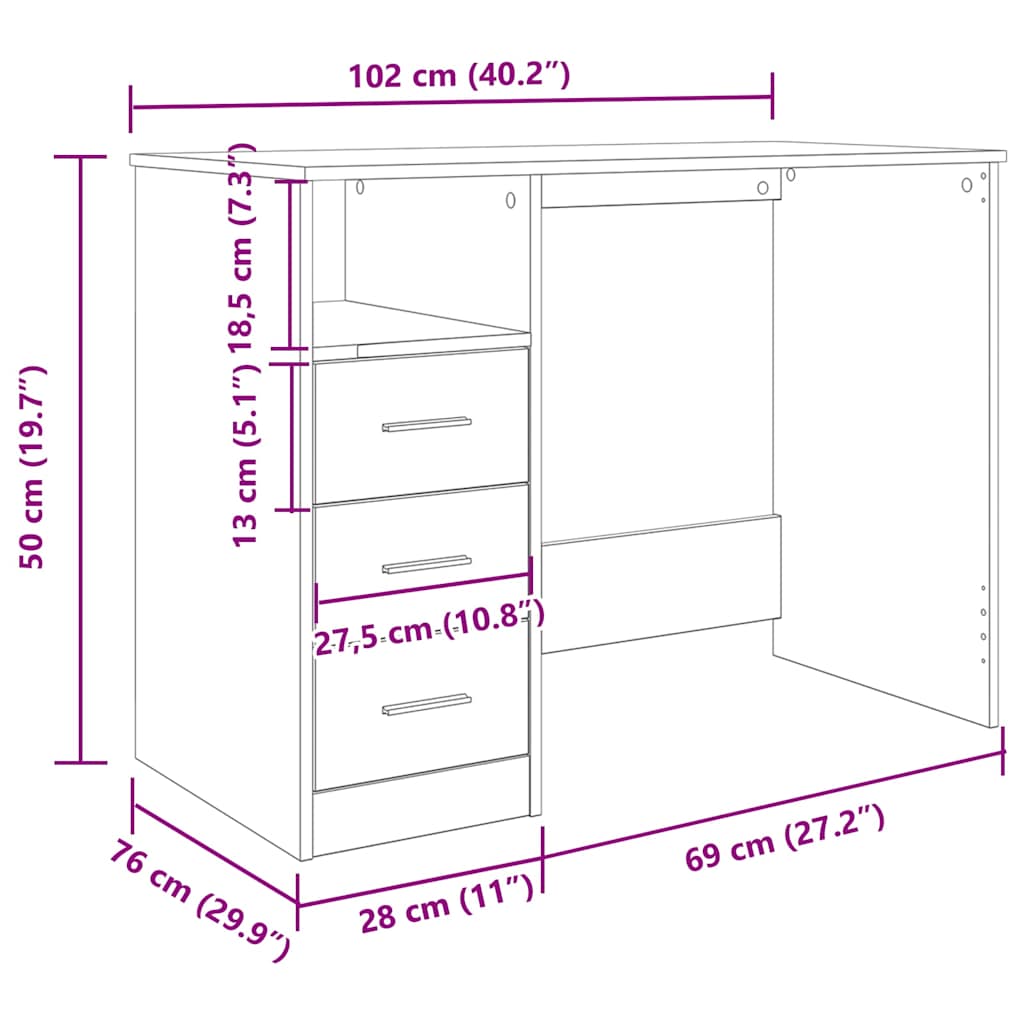 Schreibtisch Altholz-Optik 102x76x50 cm Holzwerkstoff