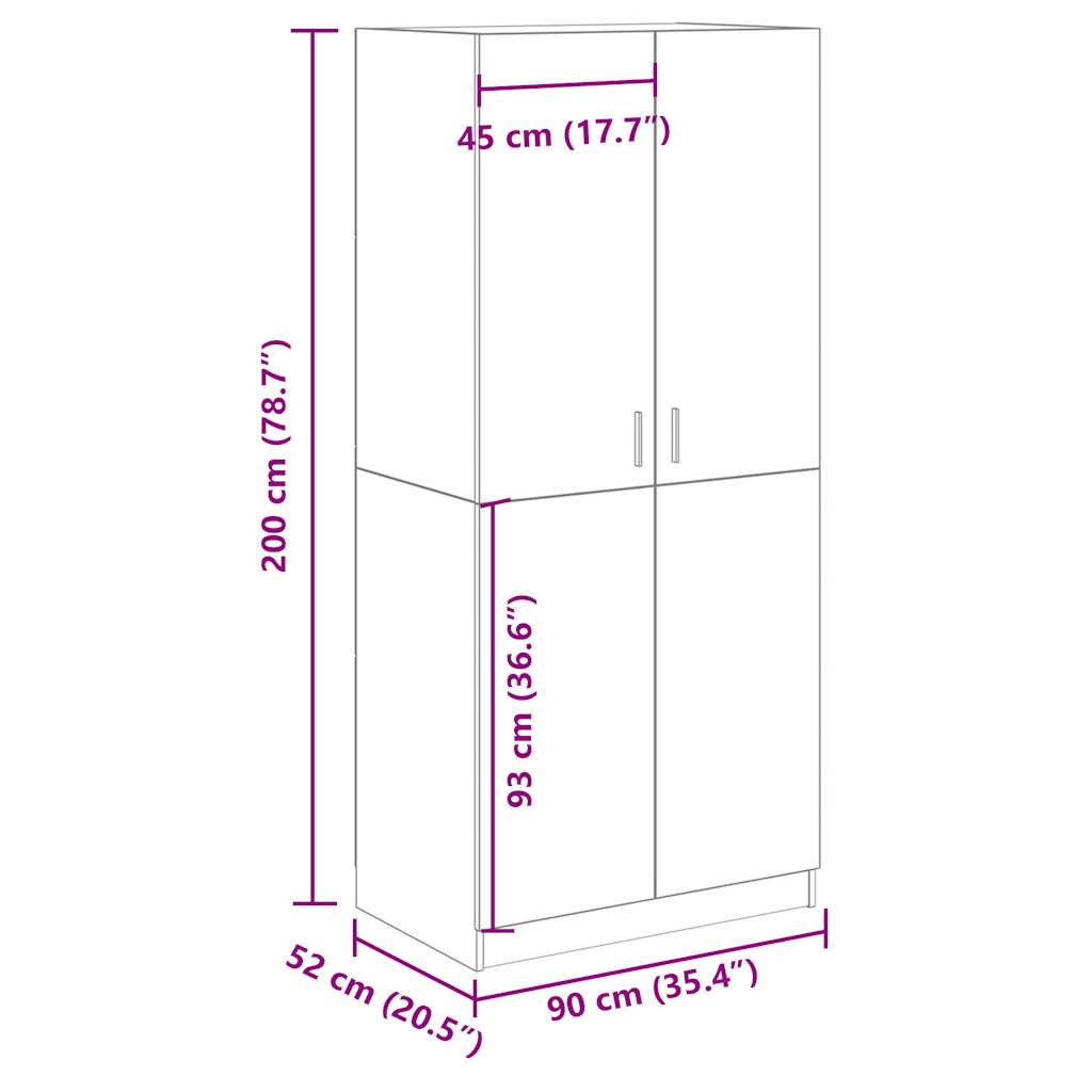 Armoire artisanale en chêne 90x52x200 cm matériau bois