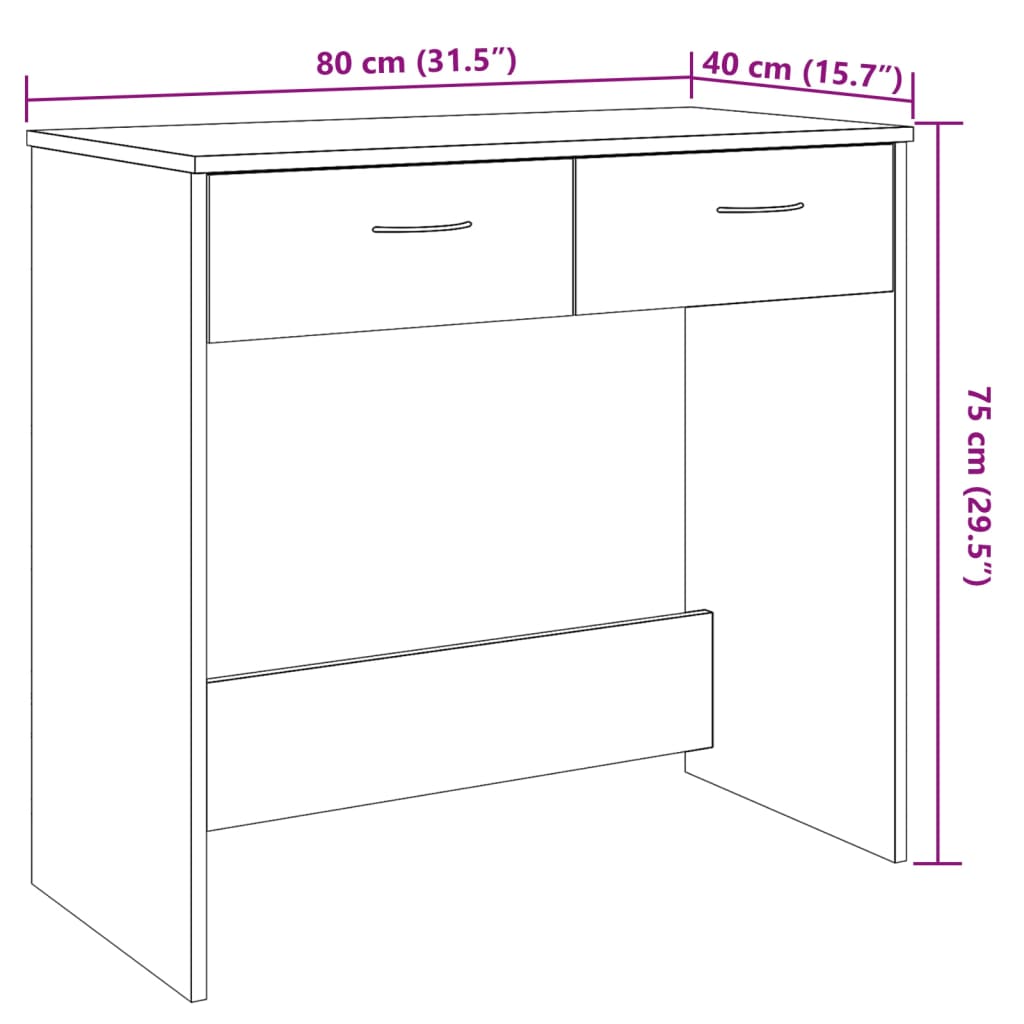 Bureau artisanal en chêne 80x40x75 cm matériau bois