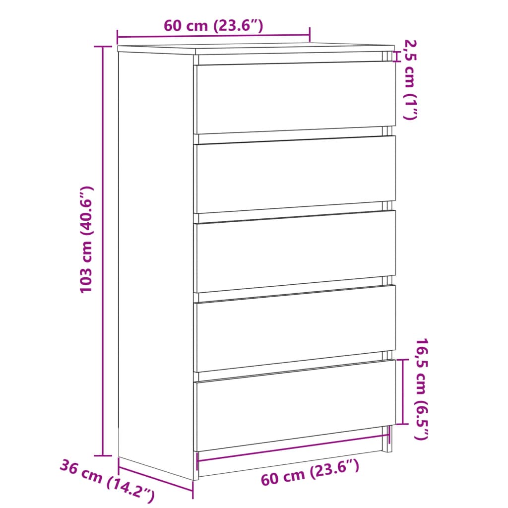 Armoire à tiroirs aspect bois de récupération 60x36x103 cm en matériau bois