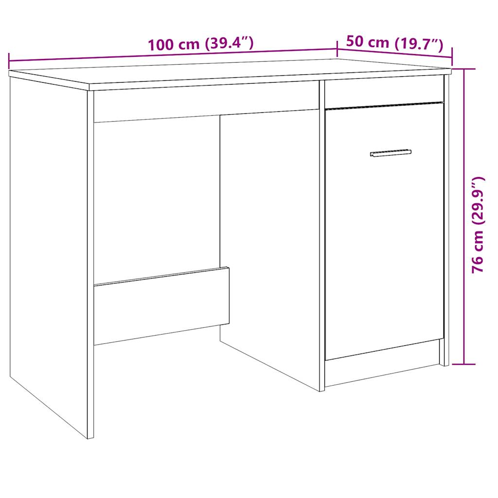 Bureau artisanal en chêne 100x50x76 cm matériau bois