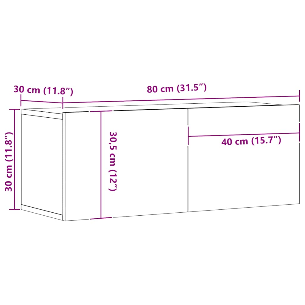 TV wall cabinet Artisan oak 80x30x30 cm wood-based material
