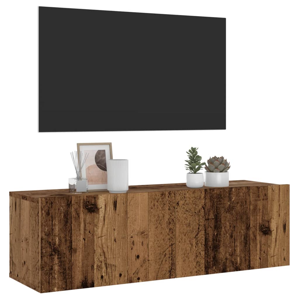 Meuble TV mural aspect bois de récupération 100x30x30 cm en bois