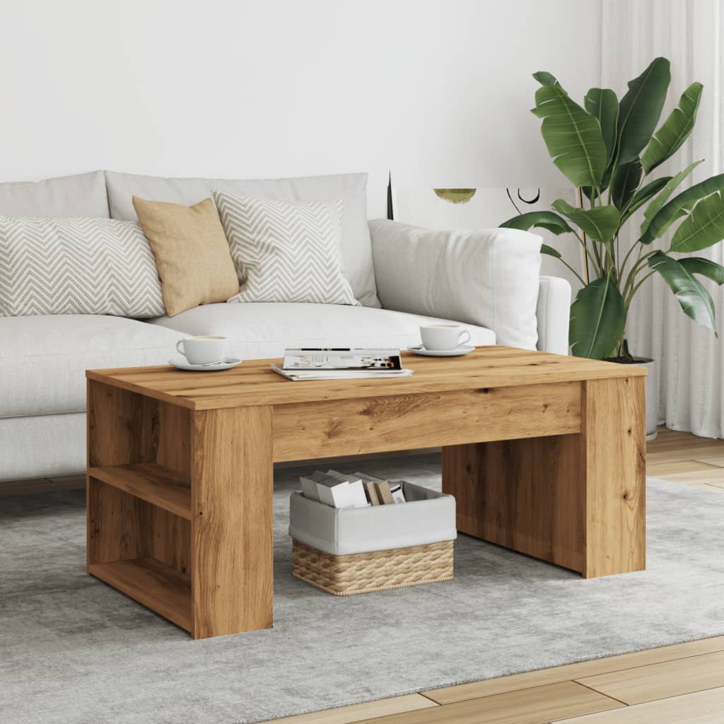 Table basse artisanale en chêne 102x55x42 cm matériau bois
