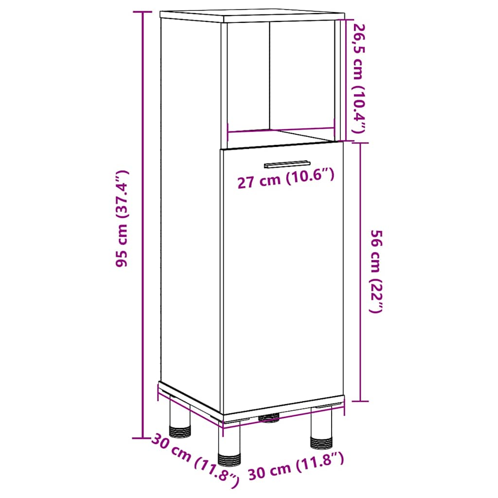 Badezimmerschrank Betongrau 30x30x95 cm Holzwerkstoff