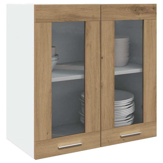 Meuble haut de cuisine Lyon avec portes vitrées, chêne Artisan, 60x31x60 cm