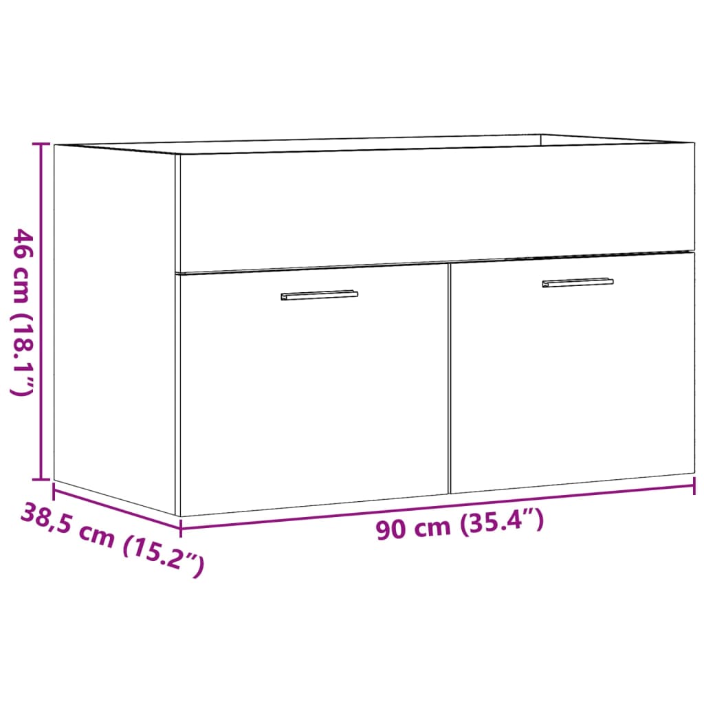 Meuble sous évier gris béton 90x38,5x46 en bois