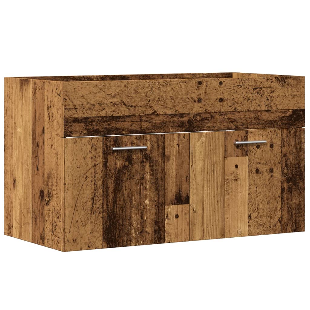 Meuble sous évier aspect bois de récupération 90x38,5x46 en matériau bois