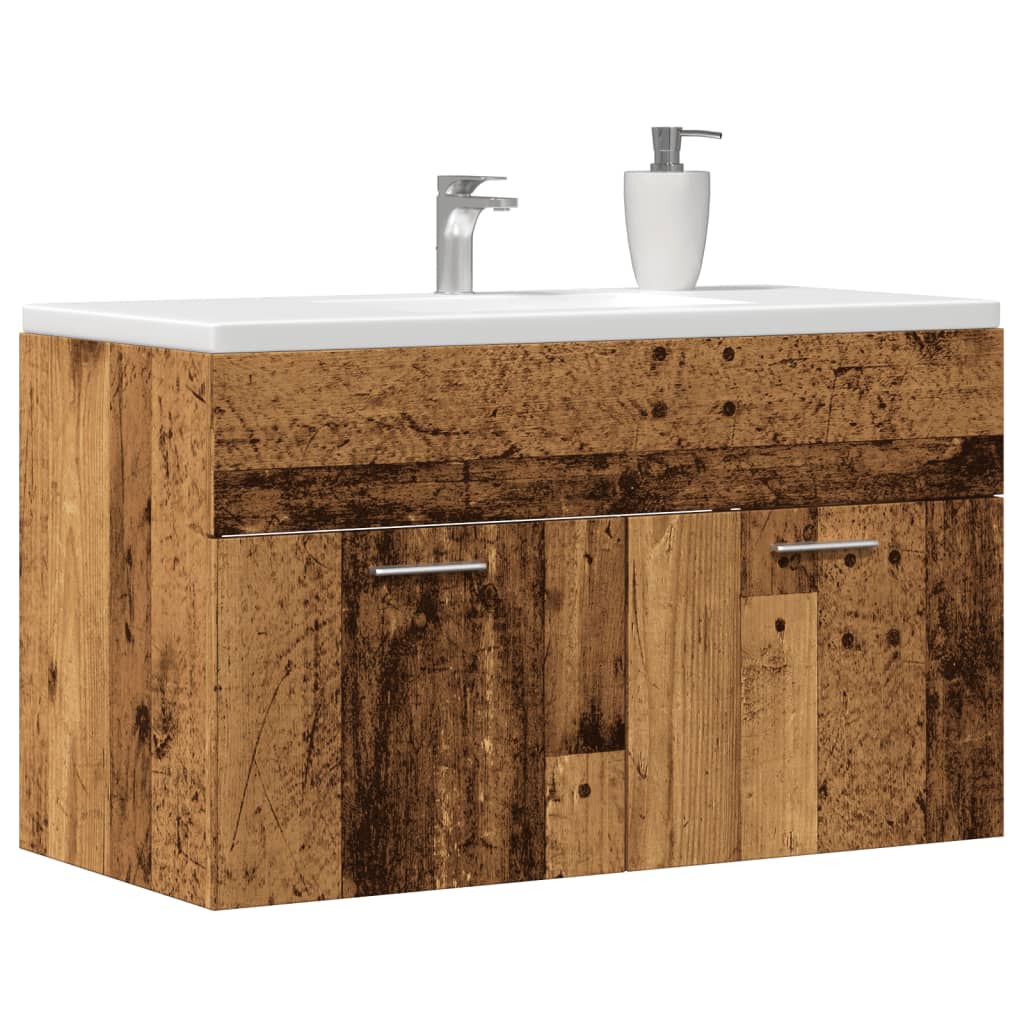 Meuble sous évier aspect bois de récupération 90x38,5x46 en matériau bois